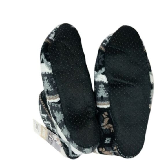 Muk Luks Fair Isle Cozy Slipper Socks L/XL Grey & Black Ivory Lining - Picture 3 of 3